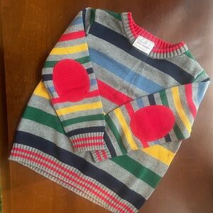 Hanna Andersson 4T 100Multicolor Striped Crewneck Sweater with Red Elbow Patches